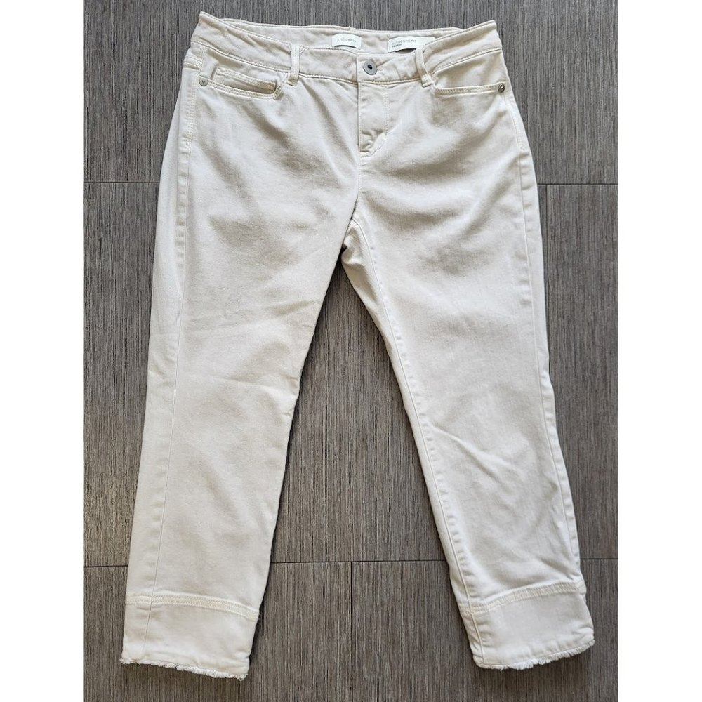 J.Jill Authentic Fit Fringed-Hem Cropped Jeans, Ivory, Size 4 Petite
